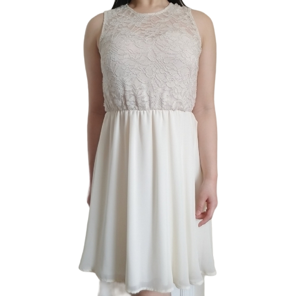Cream Lace Flared Dress